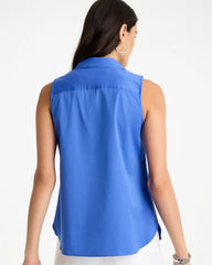 Chico's | Cotton-Blend Classic Sleeveless Shirt/ Amparo Blue