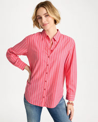Chico's | Cotton Voile Collared Striped Shirt/ Calypso Coral