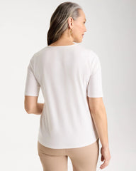 Chico's | Sequin Embroidered Floral Tee/ Alabaster