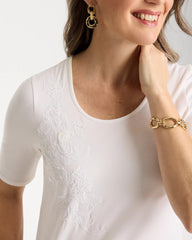 Chico's | Sequin Embroidered Floral Tee/ Alabaster