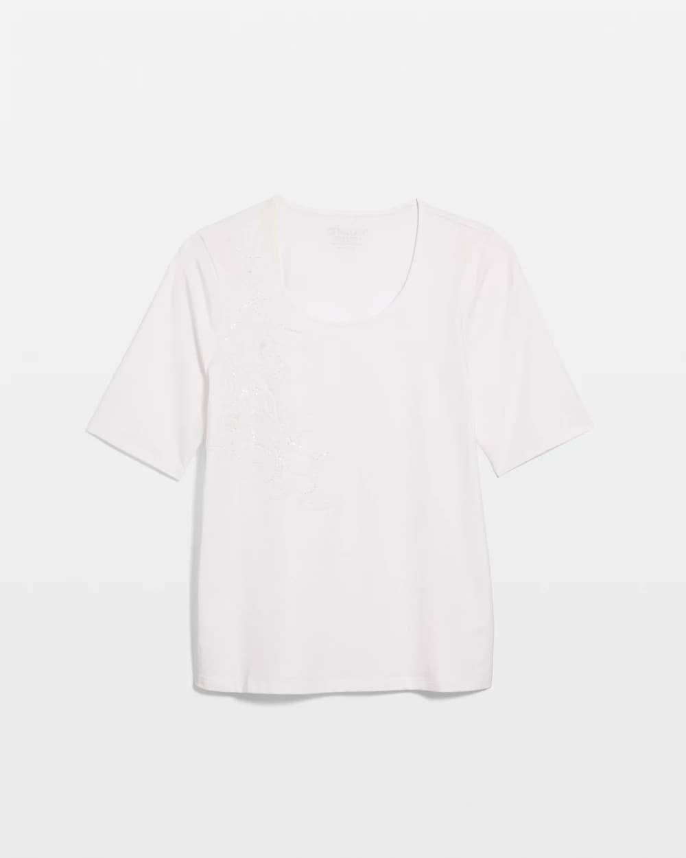 Chico's | Sequin Embroidered Floral Tee/ Alabaster