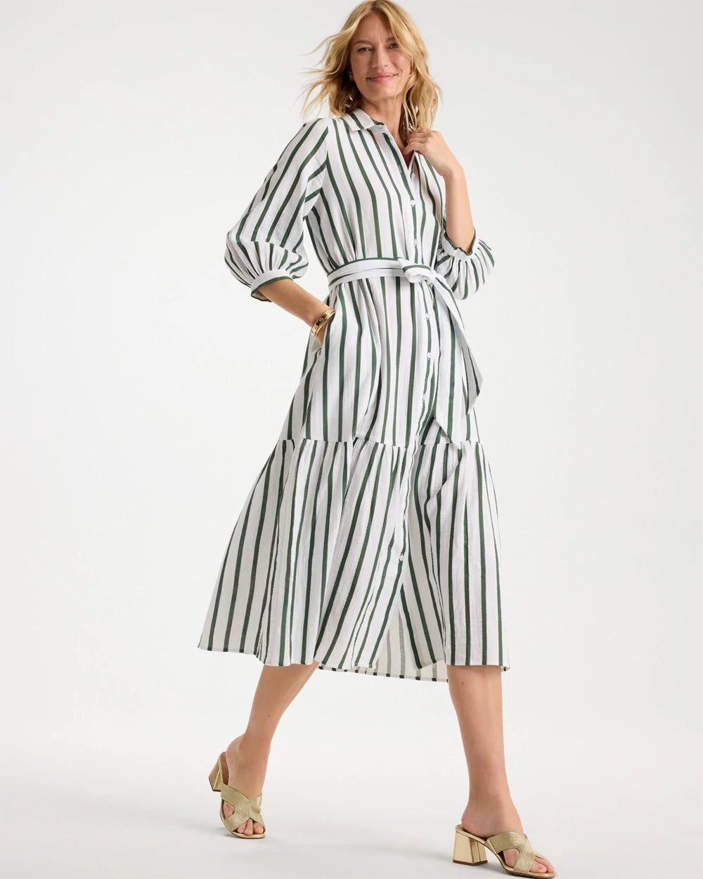 Chico's | Striped Cotton-Gauze Shirtdress/ Alabaster