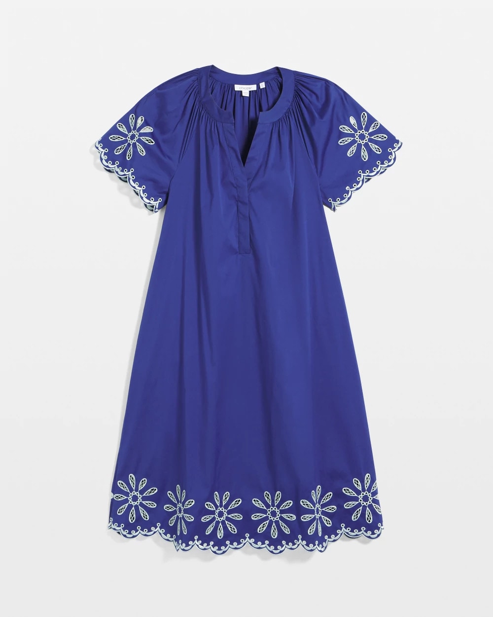 Chico's | Embroidered Poplin Popover Dress/ Blue Casa