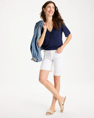 Chico's | Flora Lace V-Neck Tee/ Passport Blue