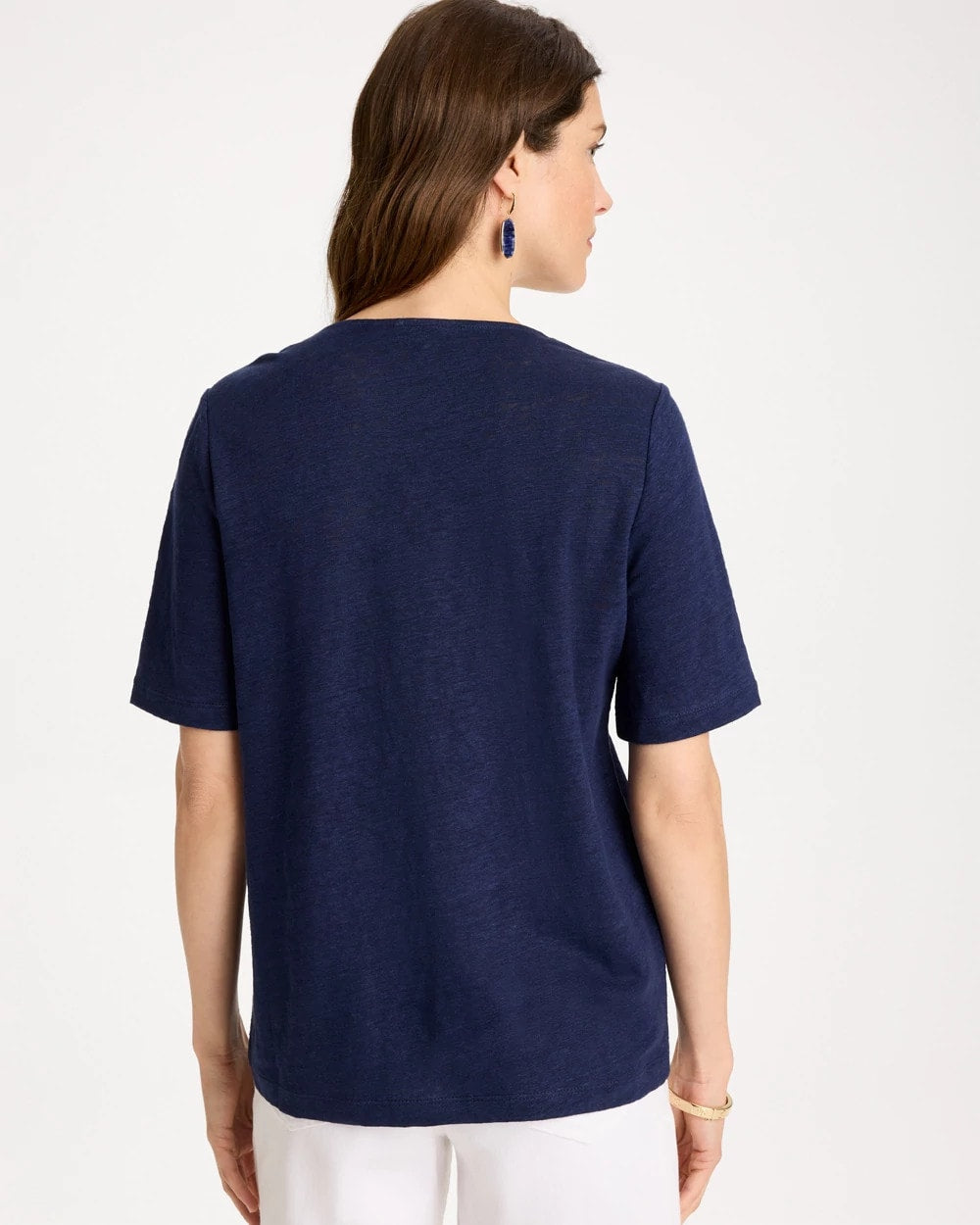 Chico's | Flora Lace V-Neck Tee/ Passport Blue