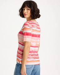 Chico's | Grotto Mist Pima Elbow Sleeve Tee/ Calypso Coral