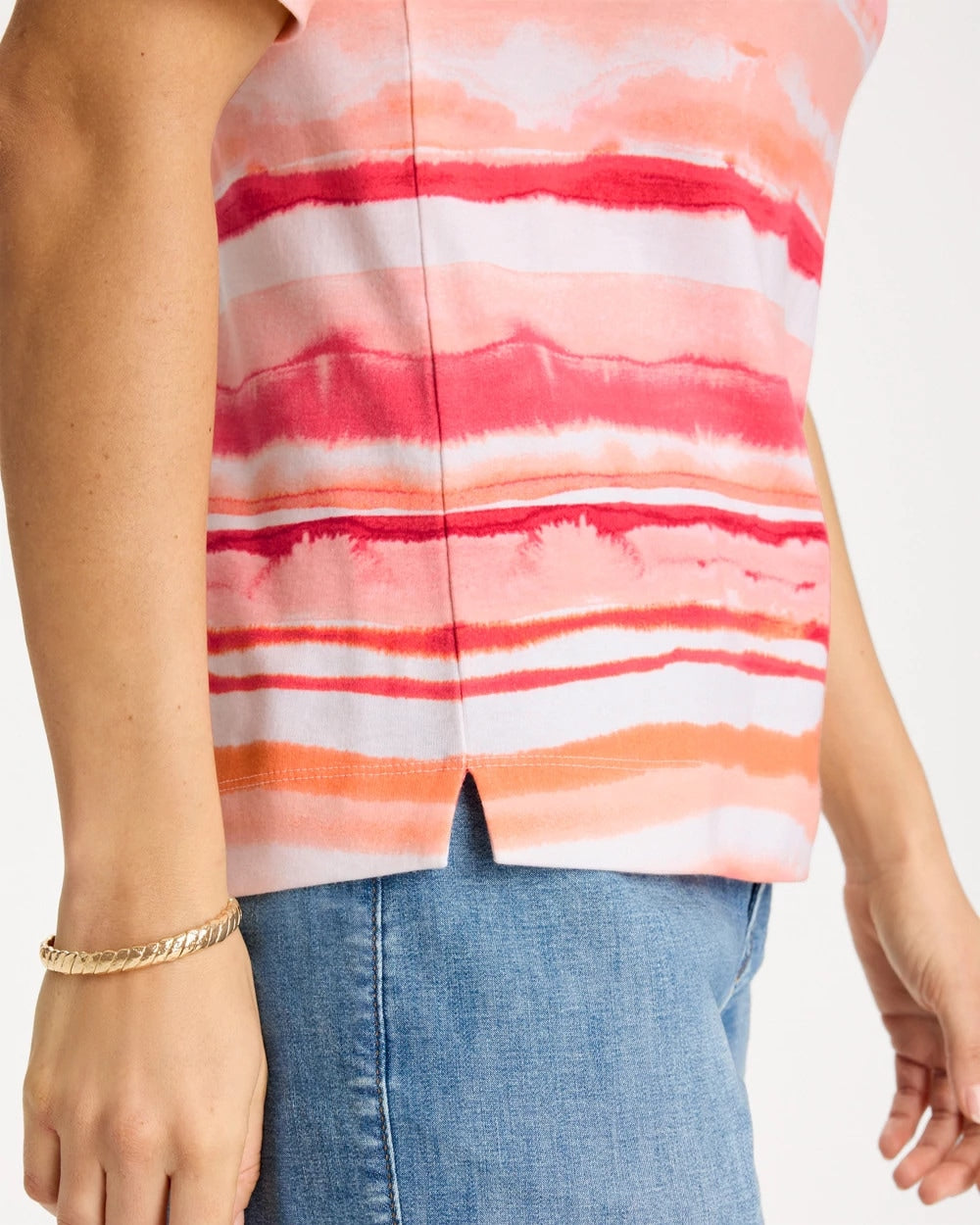 Chico's | Grotto Mist Pima Elbow Sleeve Tee/ Calypso Coral