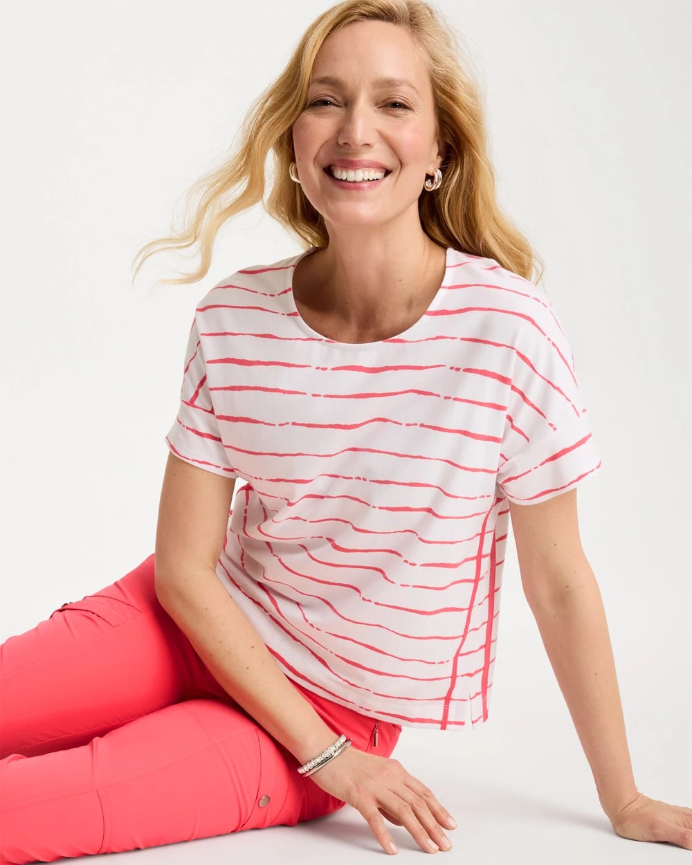 Chico's | Zenergy® UPF Striped Dolman Tee/ Calypso Coral