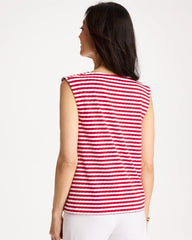 Chico's | Cotton Striped Button Tee/ Cherry Lush