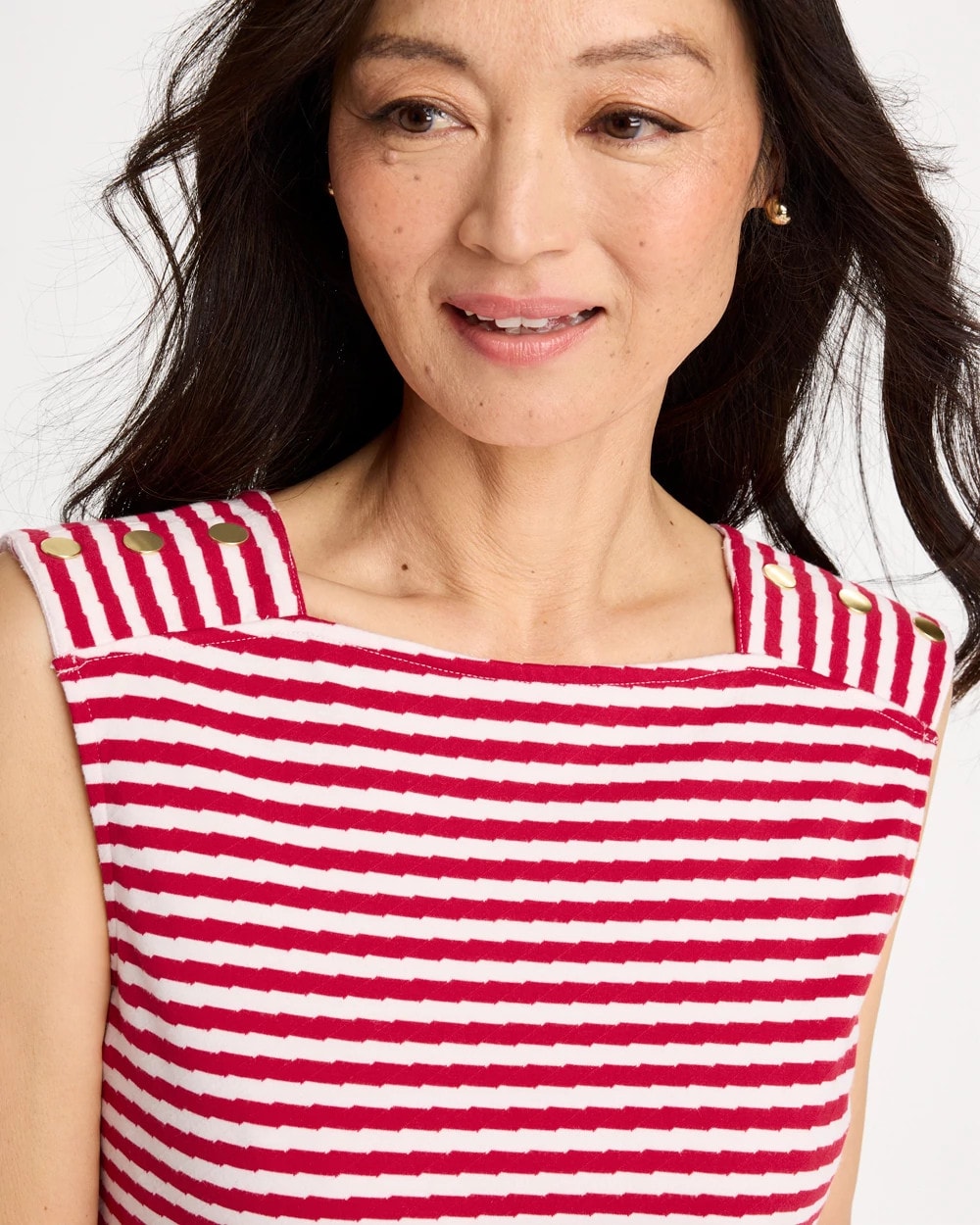Chico's | Cotton Striped Button Tee/ Cherry Lush