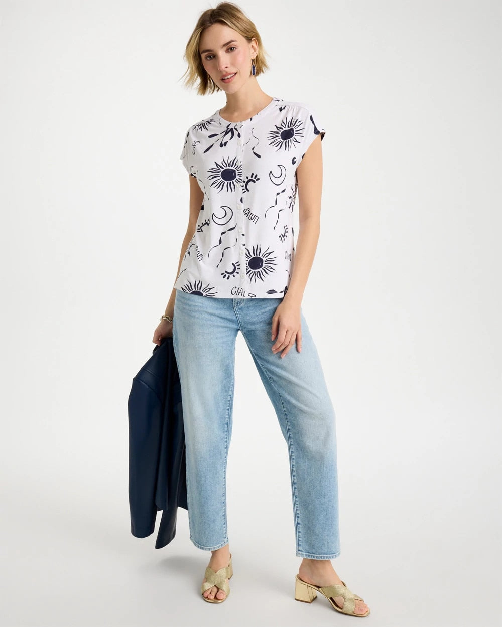 Chico's | La Playa Refined Button Tee/ Passport Blue