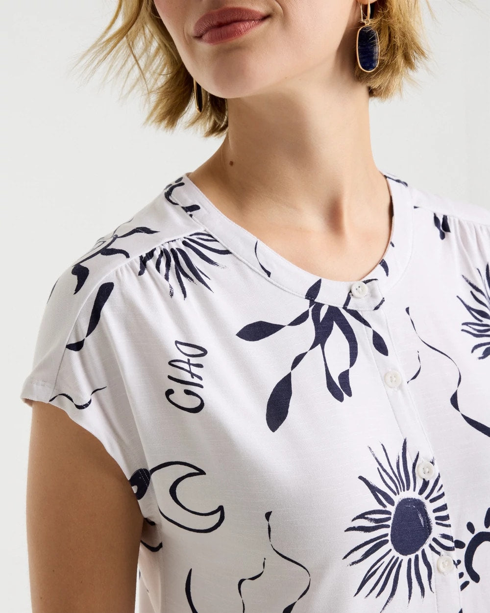 Chico's | La Playa Refined Button Tee/ Passport Blue