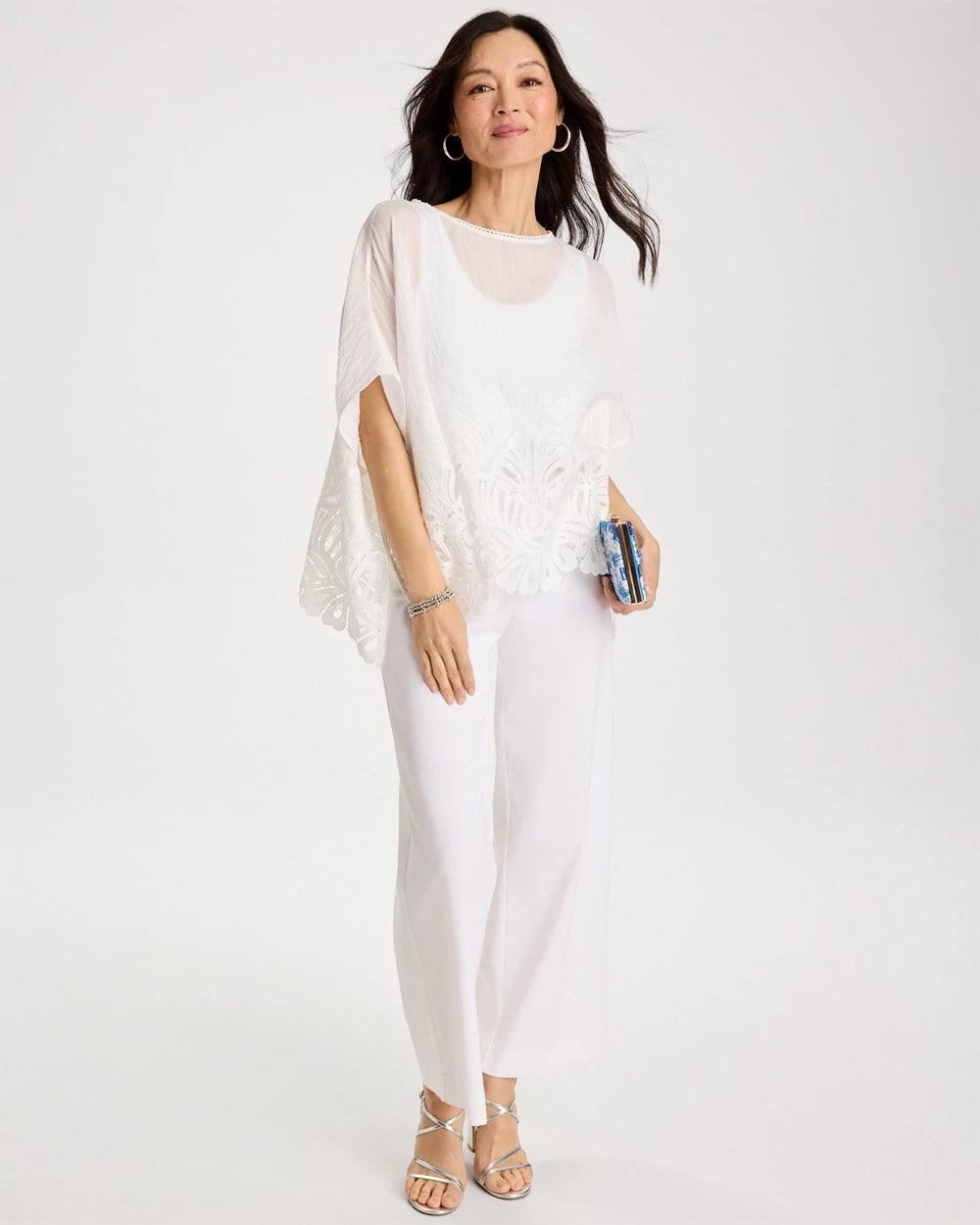 Chico's | Crochet Lace Hem Poncho/ Alabaster