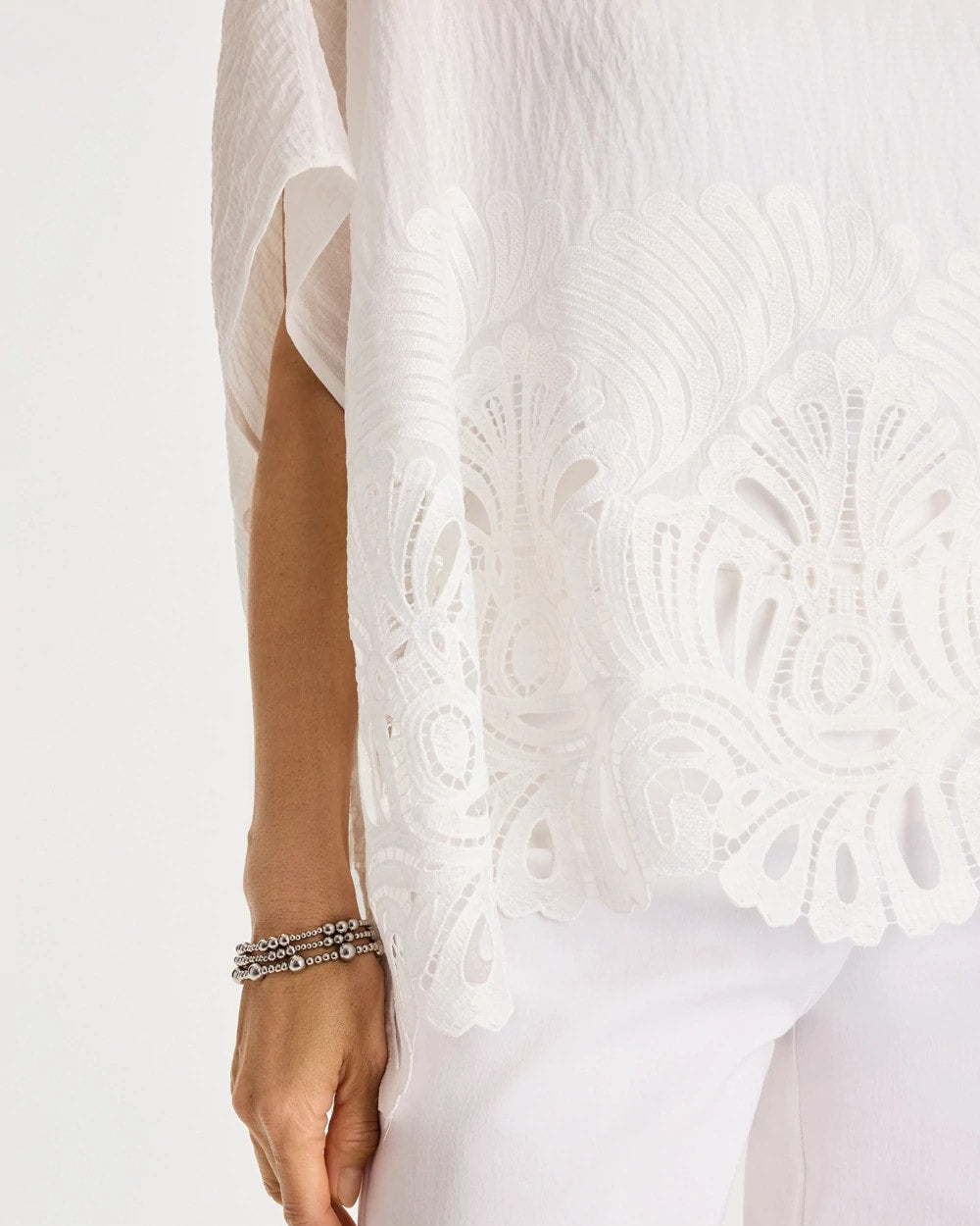 Chico's | Crochet Lace Hem Poncho/ Alabaster