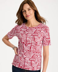 Chico's | Geo Pima Elbow Sleeve Tee/ Cherry Lush