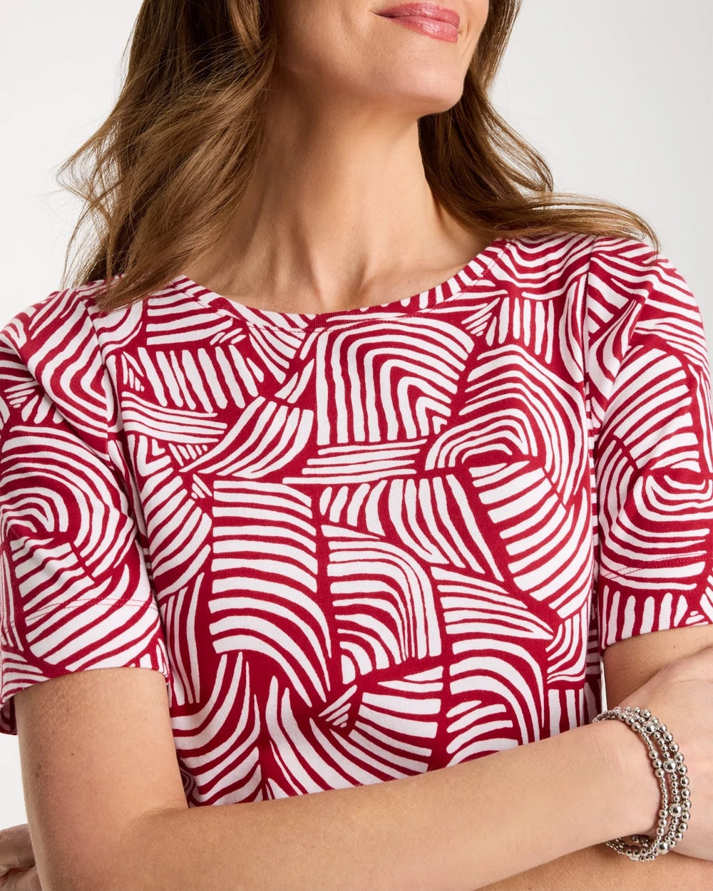 Chico's | Geo Pima Elbow Sleeve Tee/ Cherry Lush