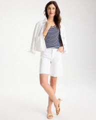 Chico's | Pima Striped Elbow Sleeve Tee/ Passport Blue