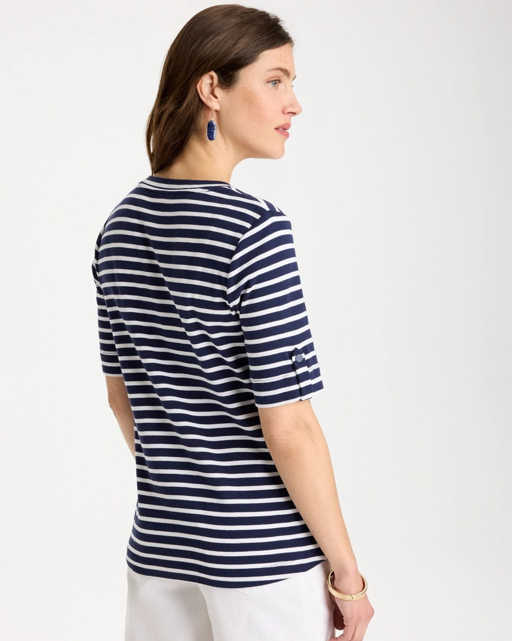 Chico's | Pima Striped Elbow Sleeve Tee/ Passport Blue