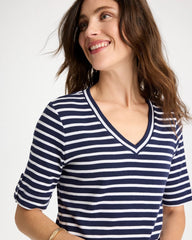 Chico's | Pima Striped Elbow Sleeve Tee/ Passport Blue