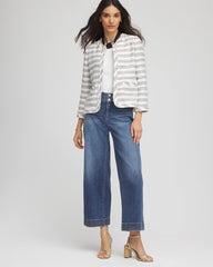 Chico's | Striped Tweed Collarless Box Jacket/ Ecru