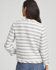 Chico's | Striped Tweed Collarless Box Jacket/ Ecru