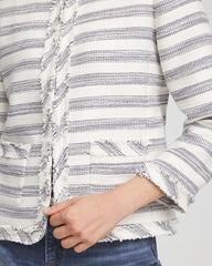 Chico's | Striped Tweed Collarless Box Jacket/ Ecru
