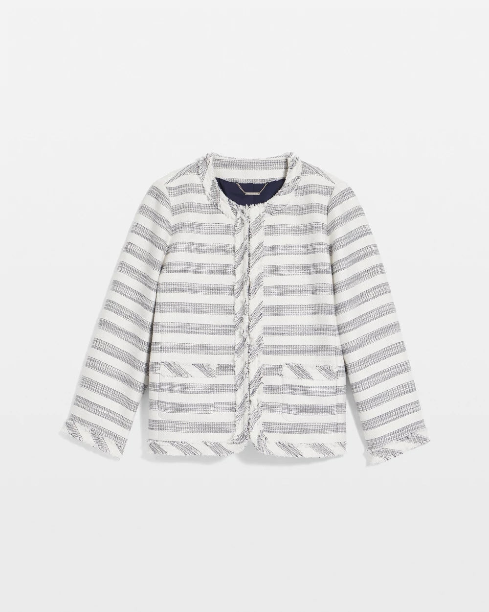 Chico's | Striped Tweed Collarless Box Jacket/ Ecru