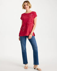 Chico's | Linen Embellished Sequin Tunic/ Cherry Lush