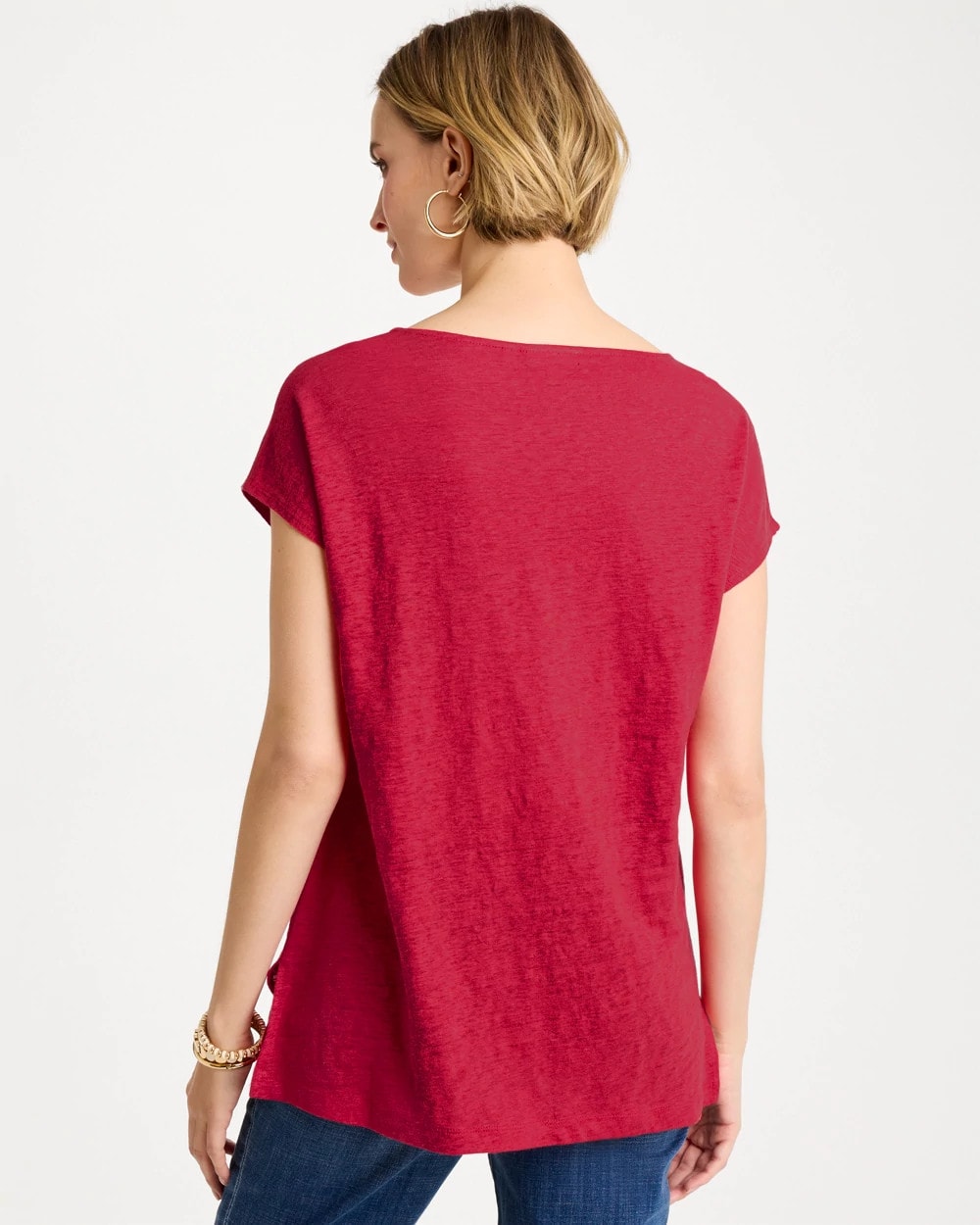 Chico's | Linen Embellished Sequin Tunic/ Cherry Lush
