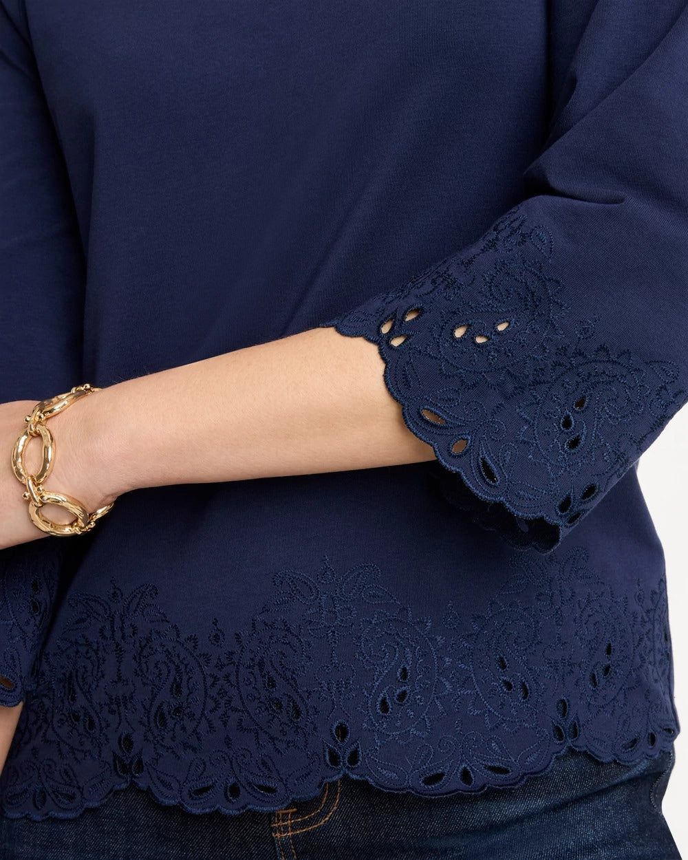 Chico's | Embroidered Hem Top/ Passport Blue