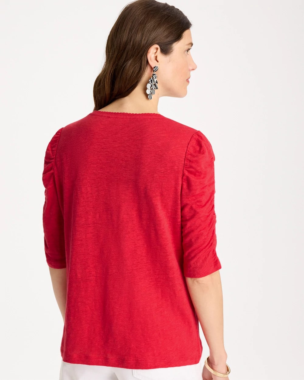 Chico's | Linen Ruched Sleeve Tee/ Cherry Lush