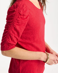 Chico's | Linen Ruched Sleeve Tee/ Cherry Lush