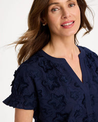 Chico's | Cotton Embroidered Americana Star Blouse/ Passport Blue