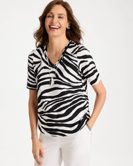 Chico's | Wild Lines Cotton Slub V-Neck Tee/ Black