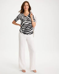 Chico's | Wild Lines Cotton Slub V-Neck Tee/ Black