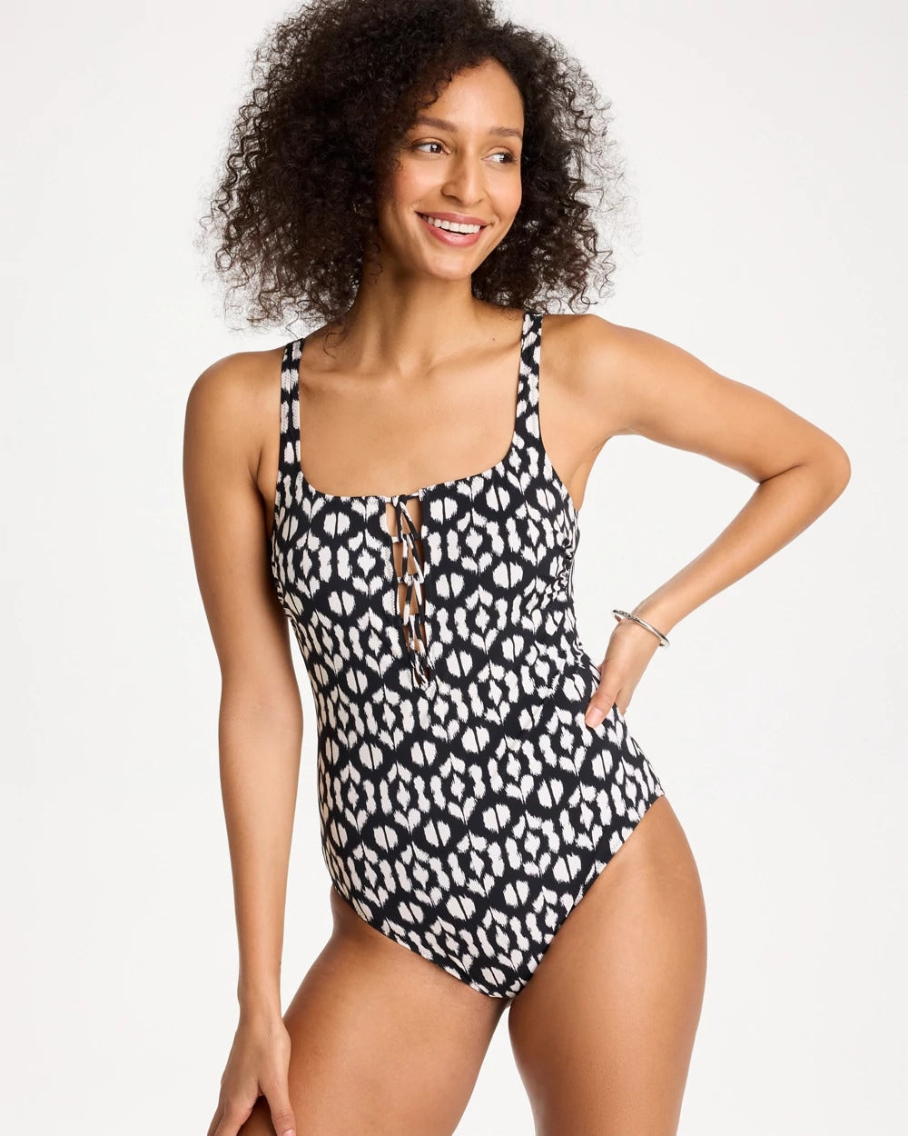 Chico's | Gottex Mantra Square Neck One Piece Swimsuit/ Black/White