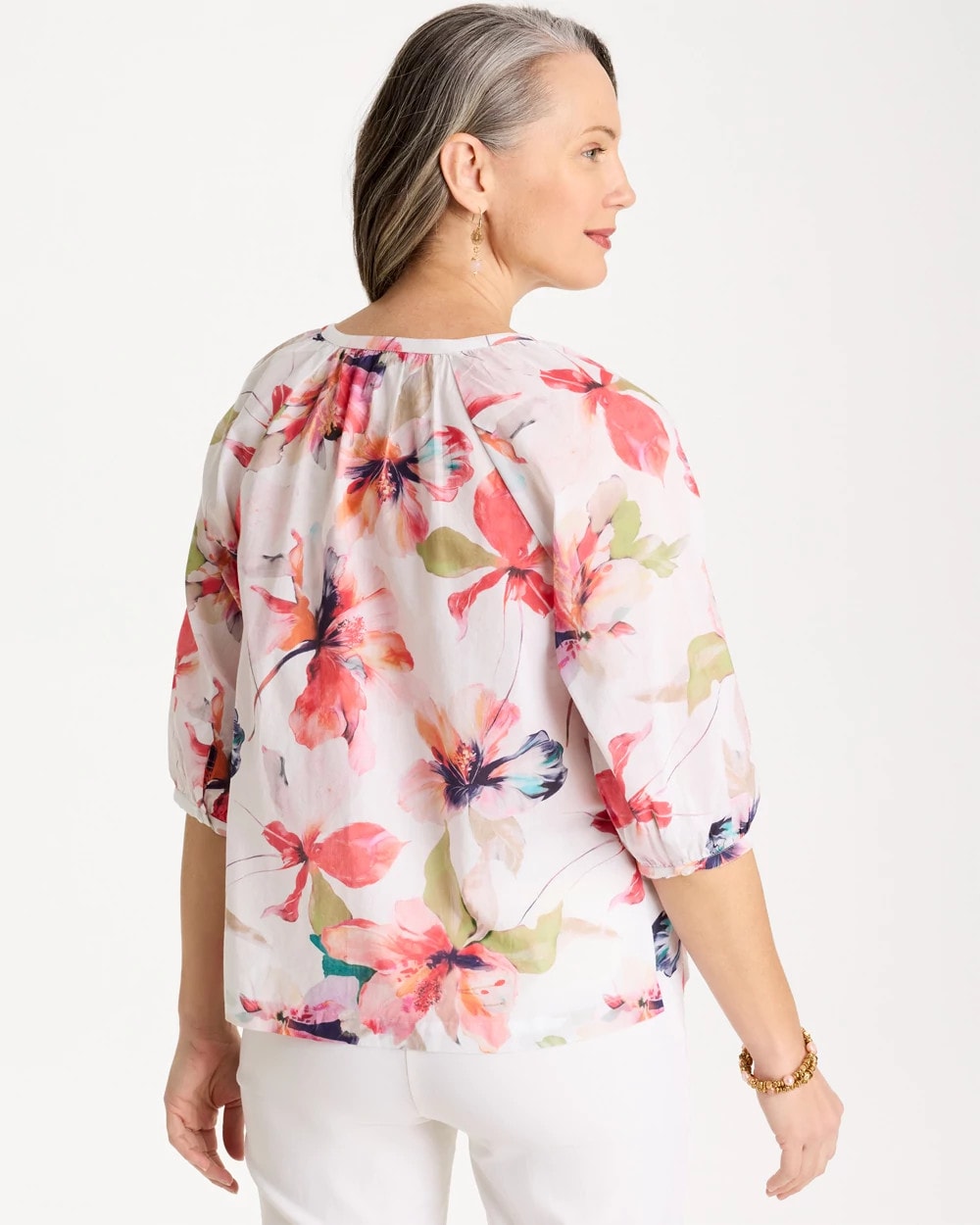 Chico's | Cotton Voile Croix Collage Blouse/ Calypso Coral