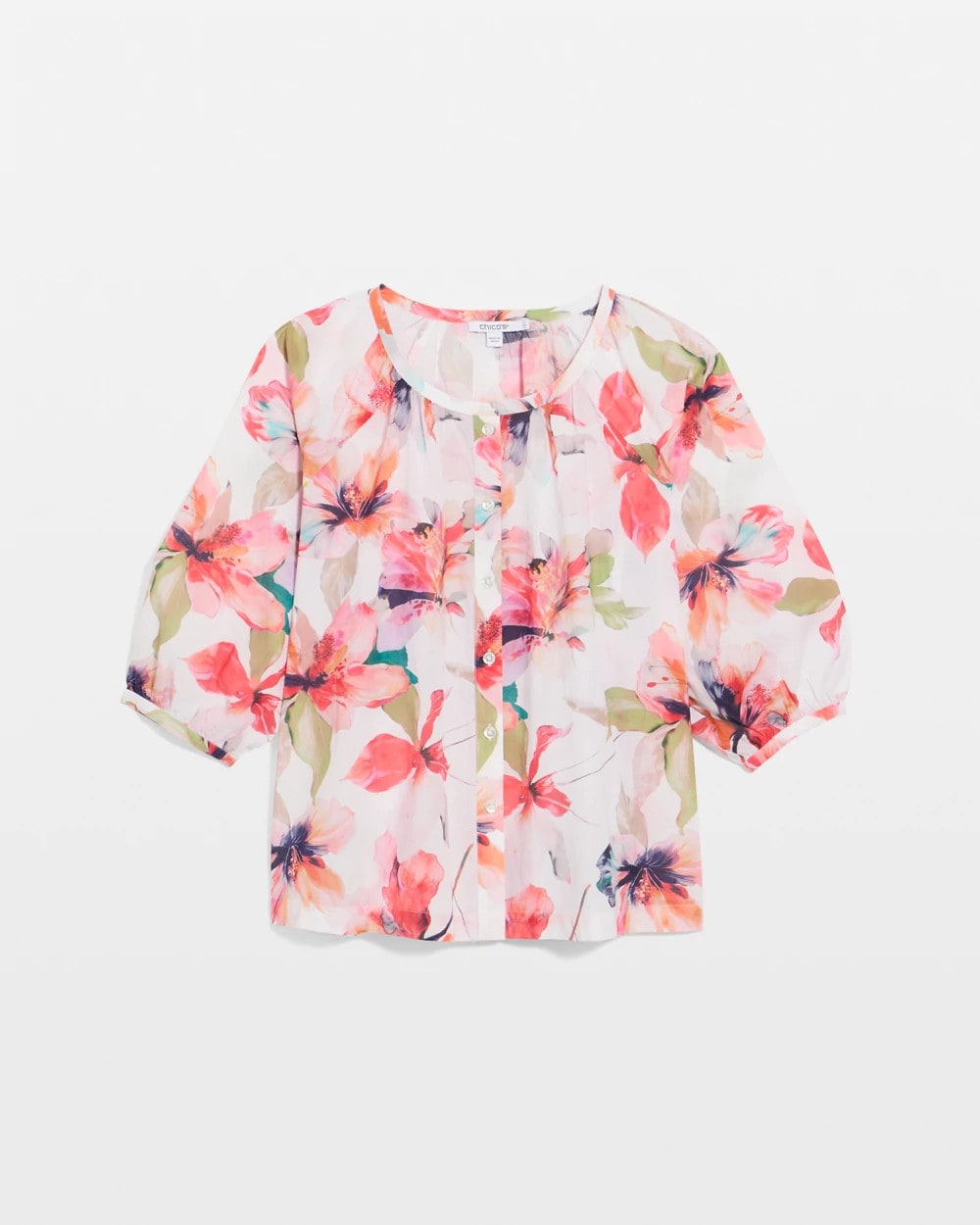 Chico's | Cotton Voile Croix Collage Blouse/ Calypso Coral