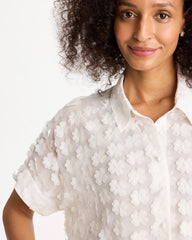 Chico's | 3D Floral Chiffon Camp Shirt/ Alabaster