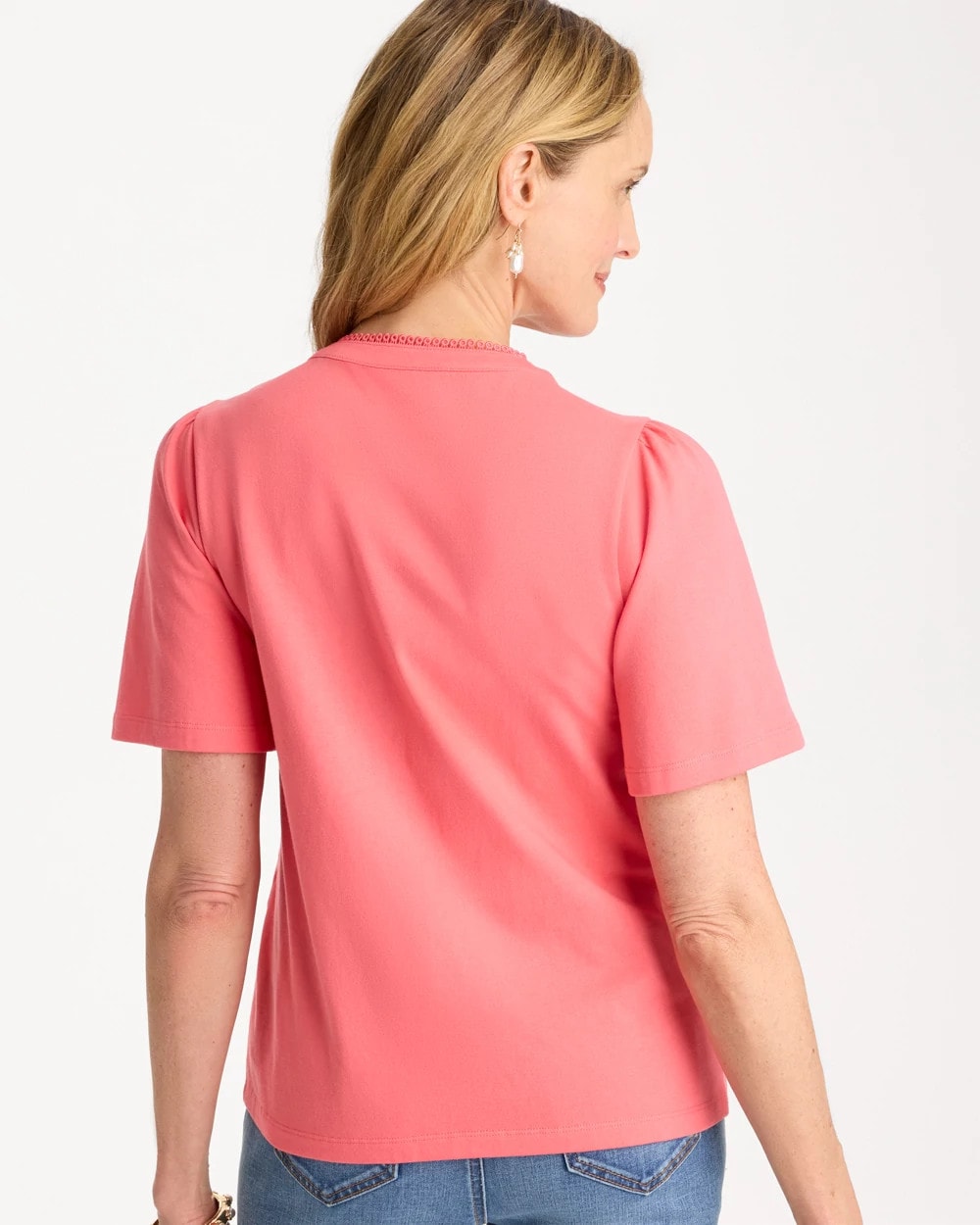 Chico's | Embroidered Button-Front Tee/ Calypso Coral