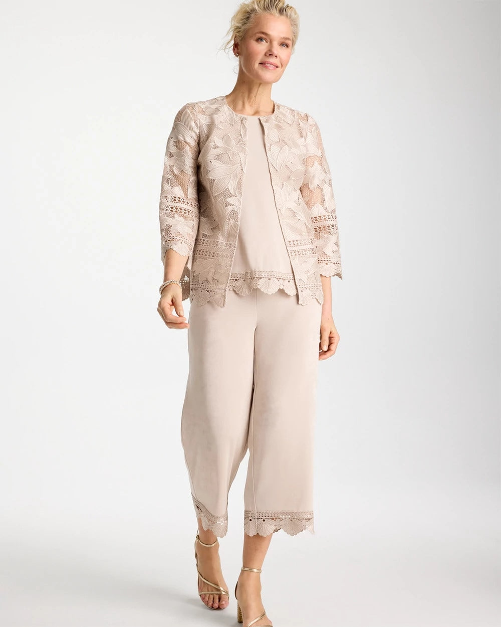 Chico's | Travelers™ Lace Trim Cropped Pants/ Smokey Taupe
