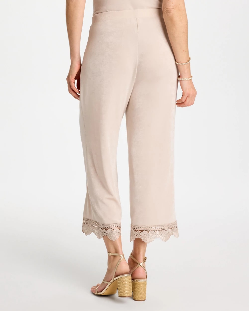 Chico's | Travelers™ Lace Trim Cropped Pants/ Smokey Taupe