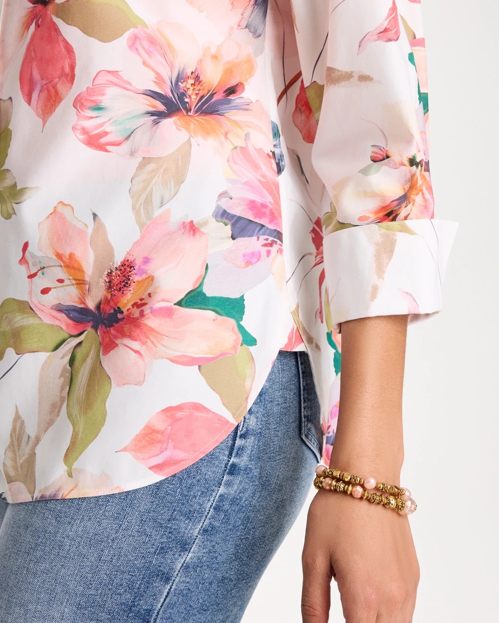 Chico's | No Iron™ Stretch Croix Collage Shirt/ Calypso Coral