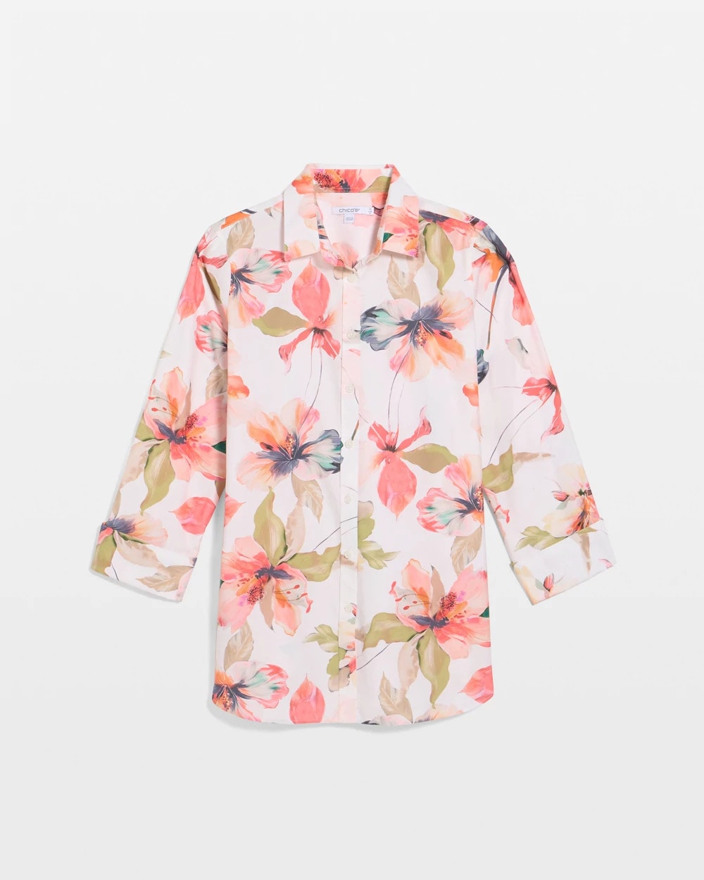 Chico's | No Iron™ Stretch Croix Collage Shirt/ Calypso Coral