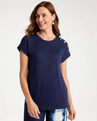 Chico's | Linen Button Tunic/ Passport Blue