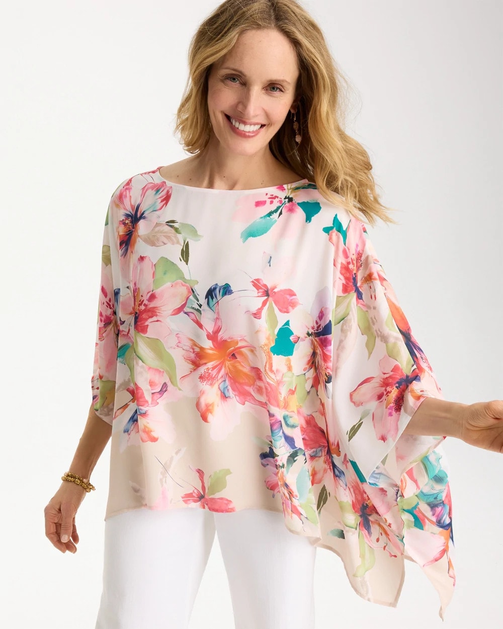 Chico's | Croix Collage Classic Poncho/ Calypso Coral