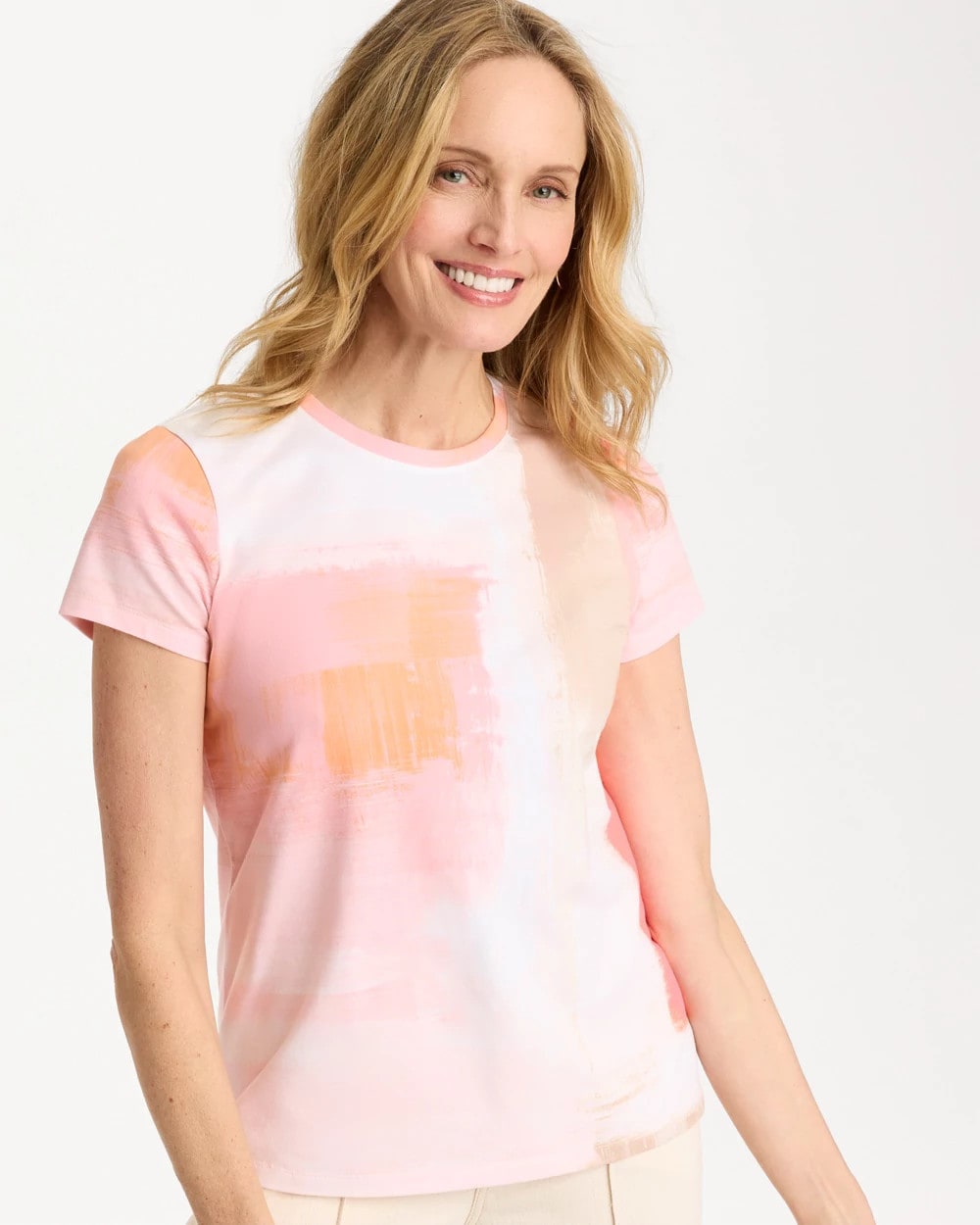Chico's | Cotton Stretch Watercolor Cap Sleeve Tee/ Calypso Coral