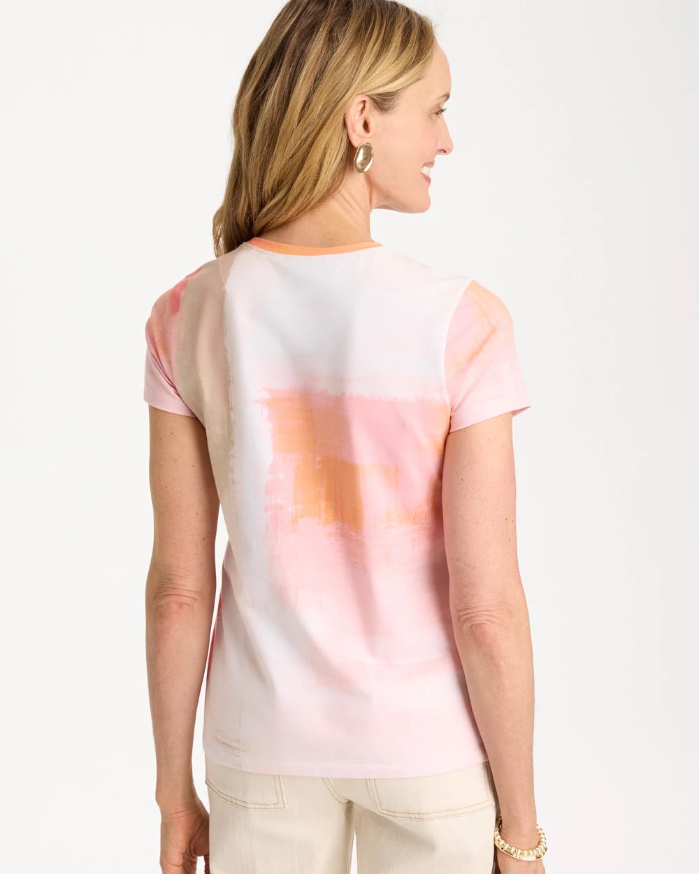 Chico's | Cotton Stretch Watercolor Cap Sleeve Tee/ Calypso Coral