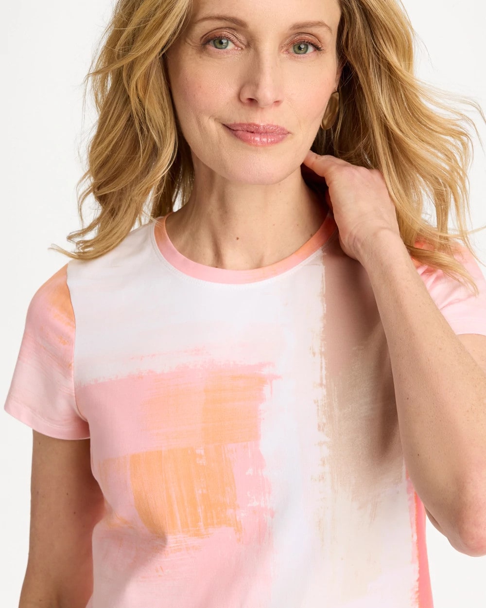 Chico's | Cotton Stretch Watercolor Cap Sleeve Tee/ Calypso Coral