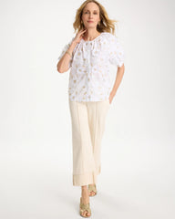 Chico's | Cotton Metallic Applique Embroidered Top/ Alabaster